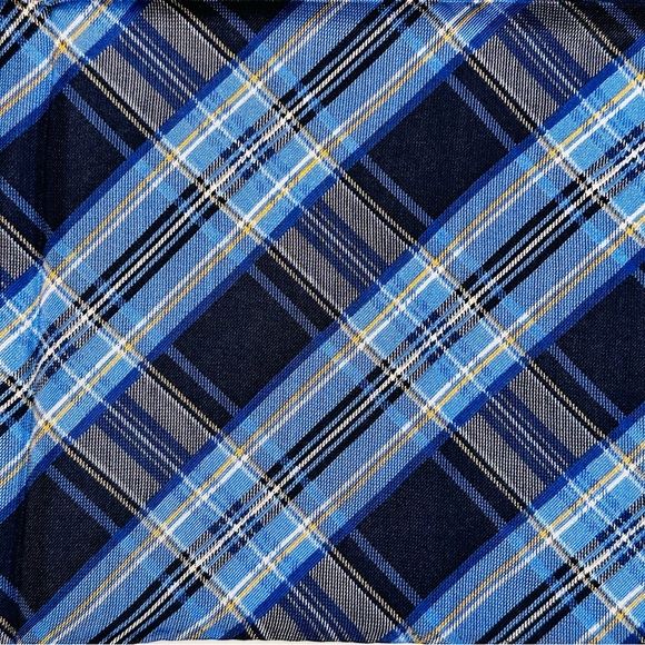 100% SILK MEN’S POCKET SQUARE HANKIE — ELEGANT CLASSIC COBALT BLUE PLAID - Picture 2 of 8